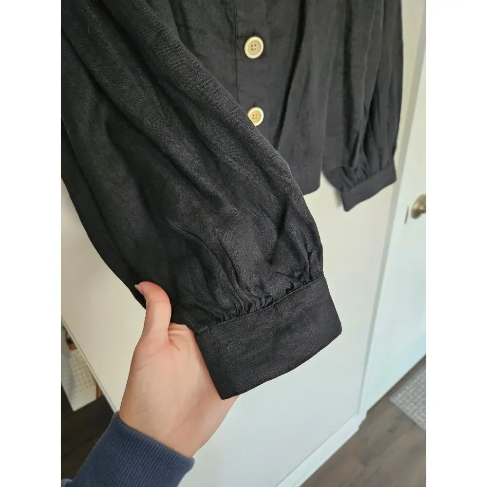 J. Crew Black Squareneck Button-Up Linen Top NWT Size X-Small